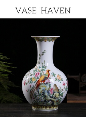 宋代美学特别好看的珐琅彩中式花瓶高端大气上档次客厅玄关装饰品