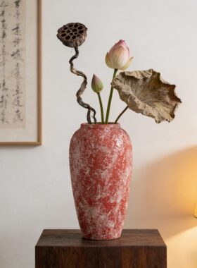 宋代宋式美学特别好看的红色喜庆氛围感花瓶高端大气上档次插花器