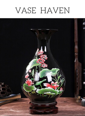 宋代美学超好看黑色水晶釉中式氛围感花瓶高端大气上档次摆件礼品