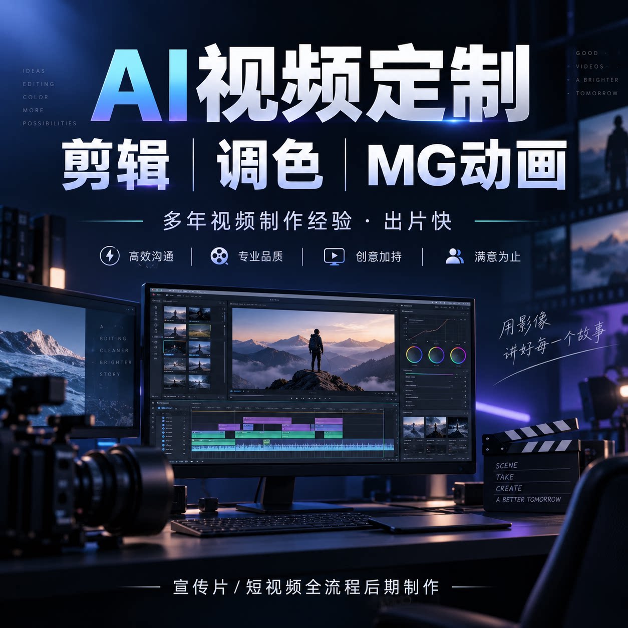 视频剪辑调色 AI视频素材 抖音视频 宣传片 短视频  视频制作服务