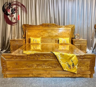 正宗红木金丝楠木床小叶帧楠圆床仿古家具金丝楠床双人床实木