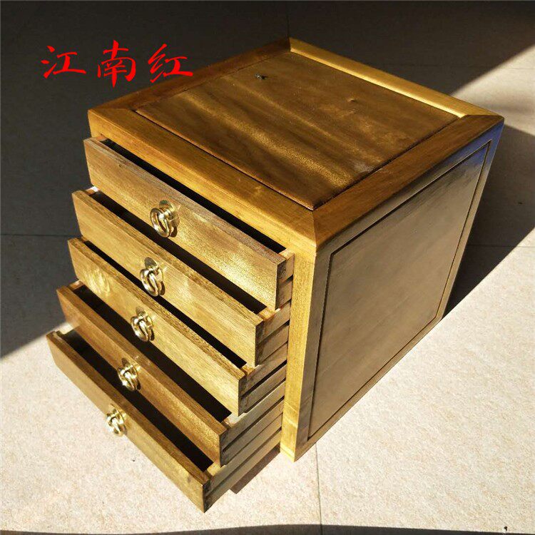 高端小叶桢楠金丝楠木五抽柜五斗柜收纳盒普洱茶叶盒储物柜木雕工