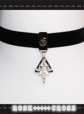 RC原创手作 独家暗黑系浮雕铆钉十字星颈带 哥特朋克丝绒加宽项圈