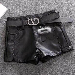 高腰时尚 新款 百搭显瘦外穿靴裤 PU修身 皮短裤 打底皮裤 女2025秋冬季