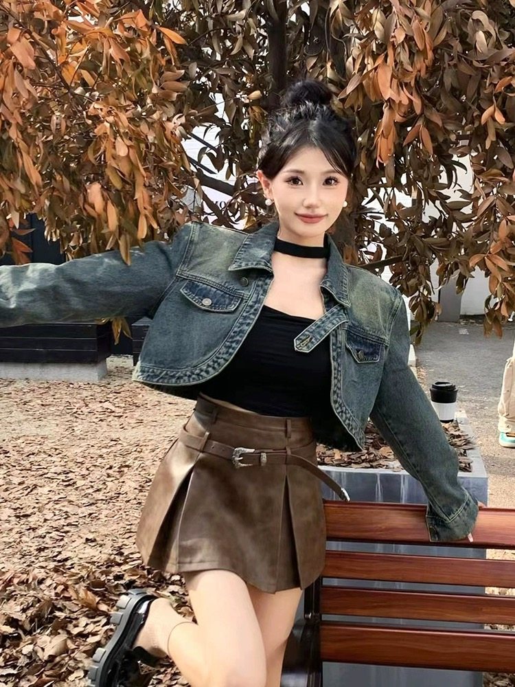 复古港风牛仔外套女春秋新款设计感街头休闲宽松百搭短款夹克上衣,女装/女士精品,短外套,淘宝优惠券,粉丝福利购,淘宝优惠卷