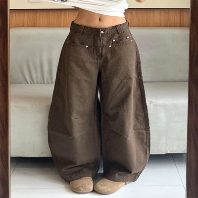 美式复古棕色牛仔裤女秋