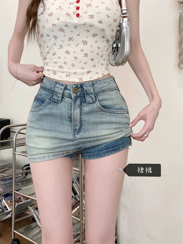 美式辣妹浅色牛仔半身裙女夏季裤裙低腰包臀半裙小个子a字超短裙