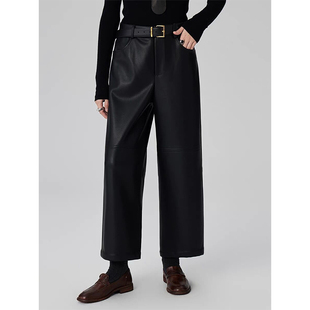 高腰简约休闲显瘦九分裤 绵羊皮皮裤 海宁ins真皮皮裤 2025秋冬新款