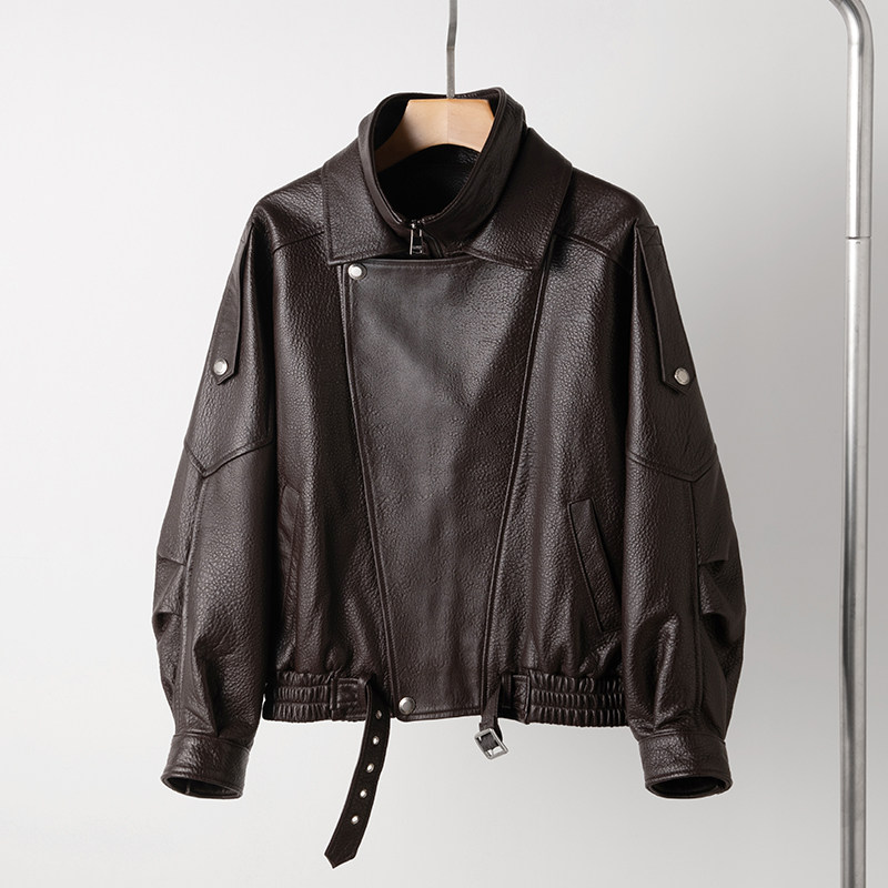 棕色皮衣外套女2025新款美式酷飒风机车宽松超火显瘦加厚皮夹克