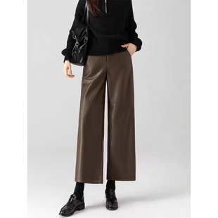 九分皮裤女2025秋冬新款宽松显瘦百搭直筒裤气质休闲哑光阔腿裤潮