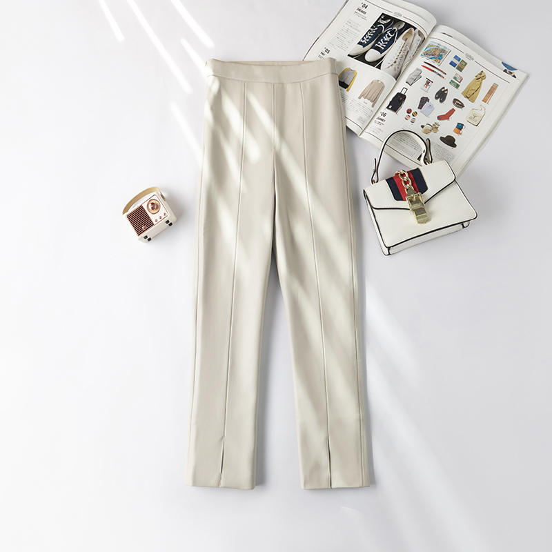 欧洲站2025秋冬新款绵羊皮皮裤真皮皮裤高腰简约西装裤九分休闲裤