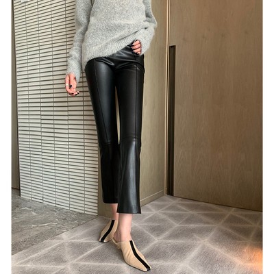 欧洲站新款休闲真皮皮裤九分裤
