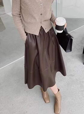 2025新款绵羊皮皮裙真皮皮裙半身伞裙女高腰显瘦中长款百搭a字裙