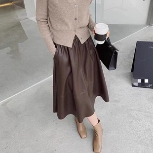 2025新款绵羊皮皮裙真皮皮裙半身伞裙女高腰显瘦中长款百搭a字裙