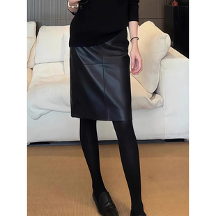 绵羊皮真皮皮裙女2026春新款高腰通勤气质百搭时尚优雅直筒半身裙
