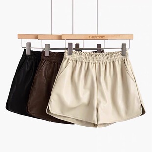 2025秋冬新款小羊皮真皮皮裤女高腰a字黑色皮短裤外穿百搭阔腿裤