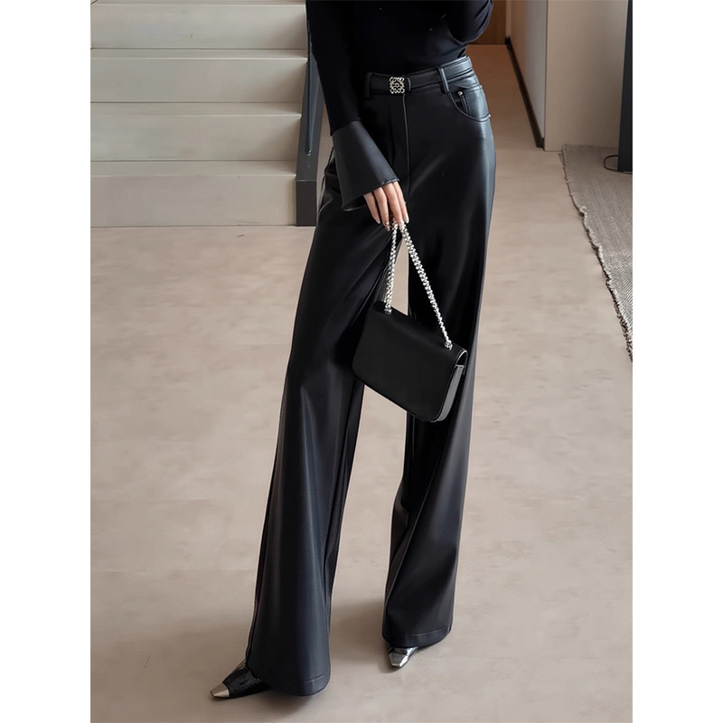 2025冬季新款高腰设计感真皮皮裤