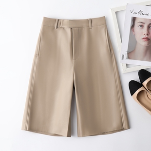 女中高腰直筒显瘦皮裤 阔腿绵羊皮真皮五分裤 休闲潮 新款 2025秋冬款