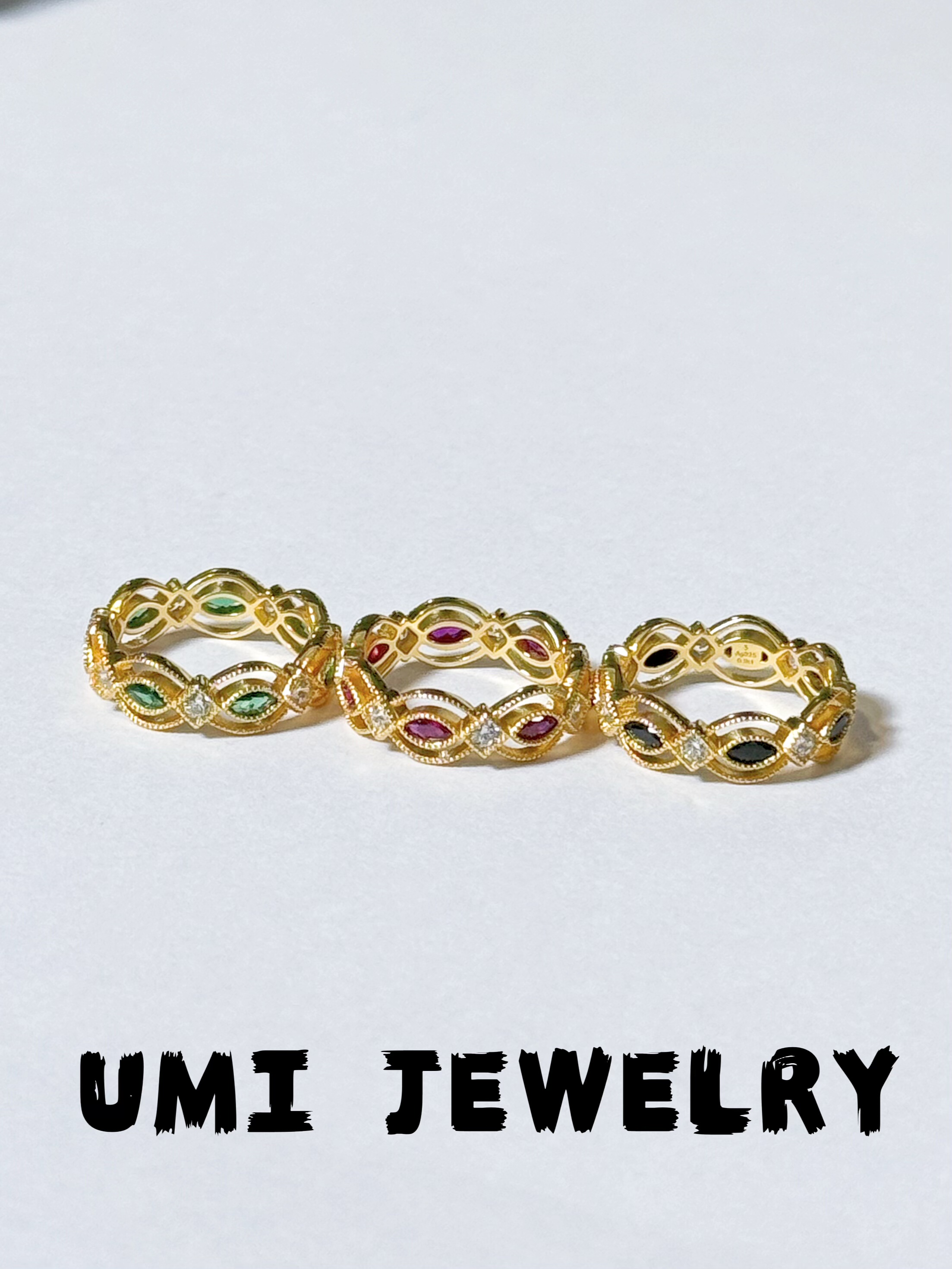 UMI家【西域】S925银镀k金·多色彩钻戒指轻奢小众设计叠戴高级感