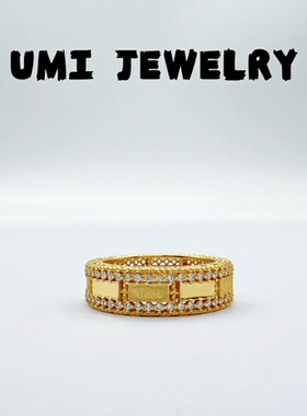 UMI【镜界】S925银镀k金意大利拉丝排钻小众设计复古轻奢高级女戒