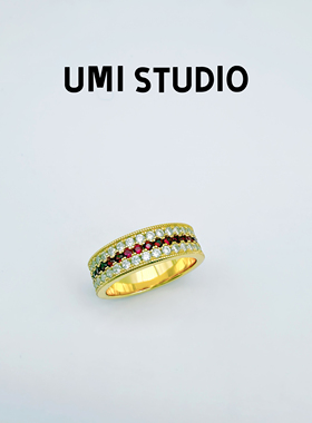 UMI家·轻珠宝/S925银镀k金·蔷薇之恋红宝满天星古法轻奢戒指