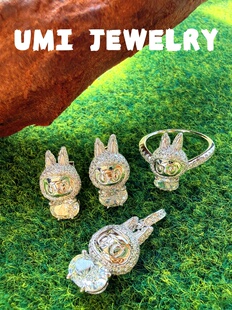 UMI【拉布布】S925银镀k金镶钻白金色耳钉戒指吊坠可爱甜美礼物组