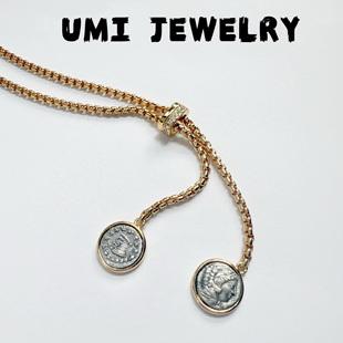 UMI家·轻珠宝/S925银镀k金大力神古币项链复古小众设计复古长款
