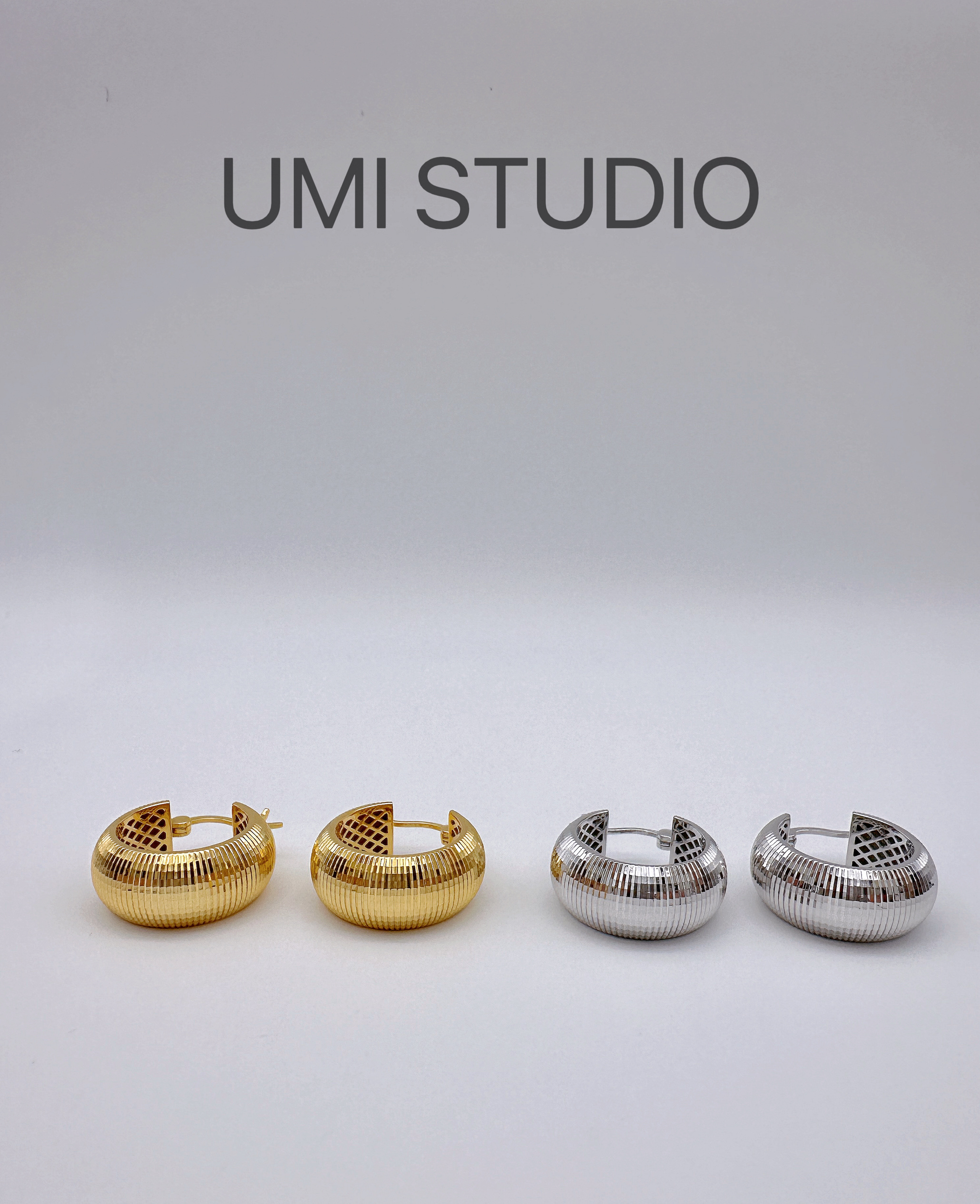 UMI家·轻珠宝/S925银镀金意大利蹦迪爆闪超重工蛇骨C型老钱耳圈