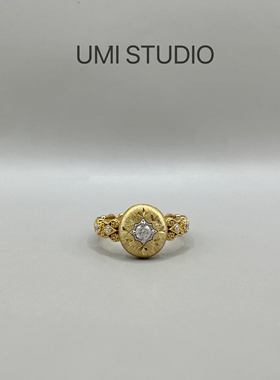 UMI家·轻珠宝/S925纯银镀金 布布风拉丝雕工雪花复古高级戒指