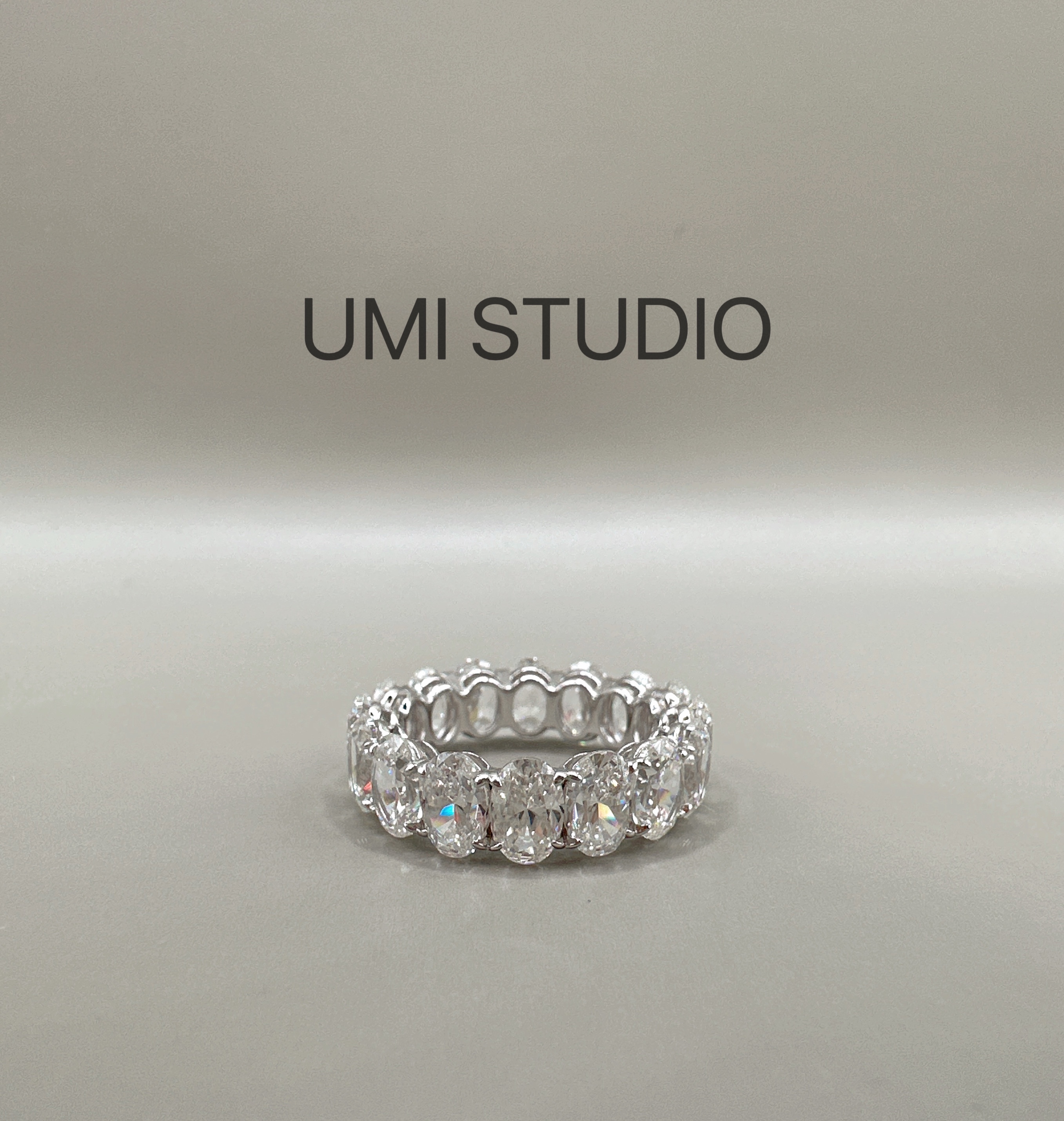 UMI家·轻珠宝/蛋形排钻满钻戒指，S925银镀18k金轻奢简约法式风