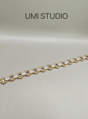 UMI家·轻珠宝/S925银镀真金· 复古金罗马手链镶钻麻花手环高级