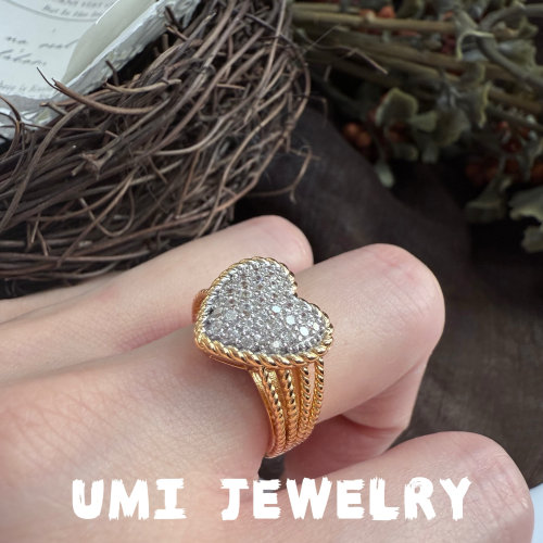 UMI家·轻珠宝/S925银镀k金·超闪爱心满钻复古个性小众设计戒指