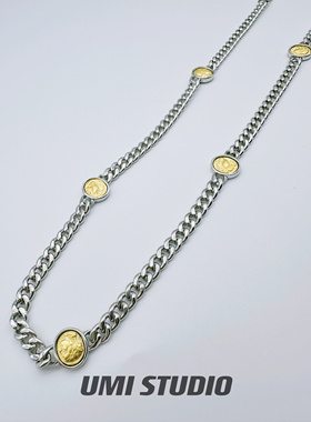 UMI家·轻珠宝/S925银镀金·雅典娜古巴链古币项链钱币多色颈链