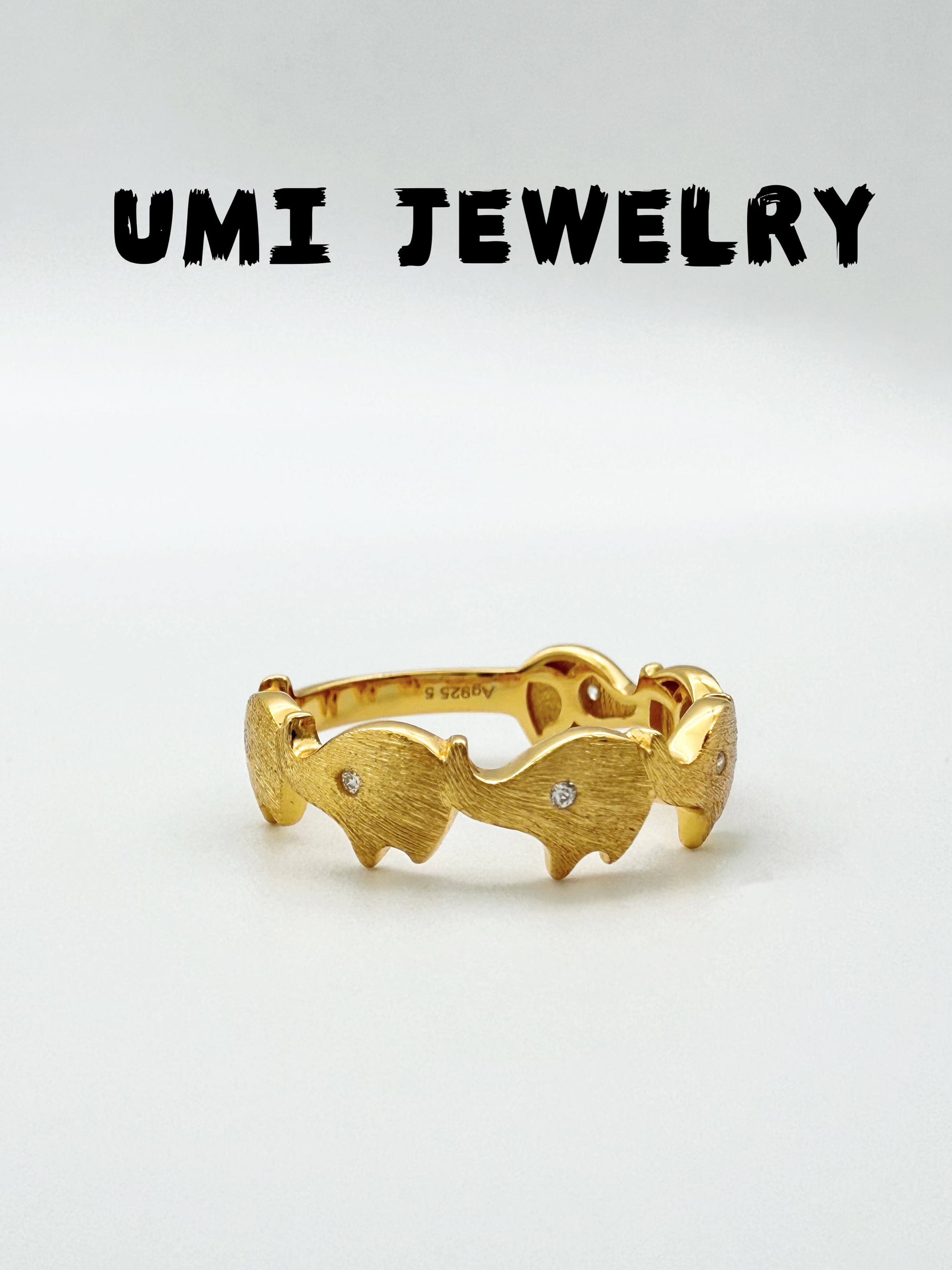 UMI【小象】S925银镀k金·意大利拉丝小象戒指小众设计甜美高级感