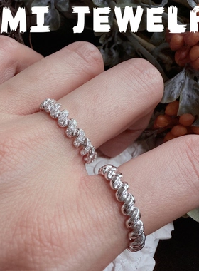 UMI家·轻珠宝/S925银镀k金·波浪扭纹镶钻光面戒指素圈叠戴小众