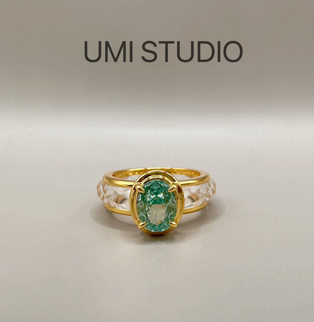 UMI家·轻珠宝/S925银镀18k金·帕拉伊巴水晶戒指轻奢高定款