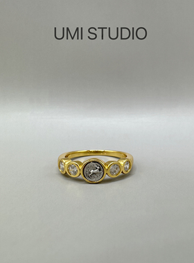 UMI家·轻珠宝/S925银镀真金·彼得兔古币气泡钻戒指高级小众轻奢