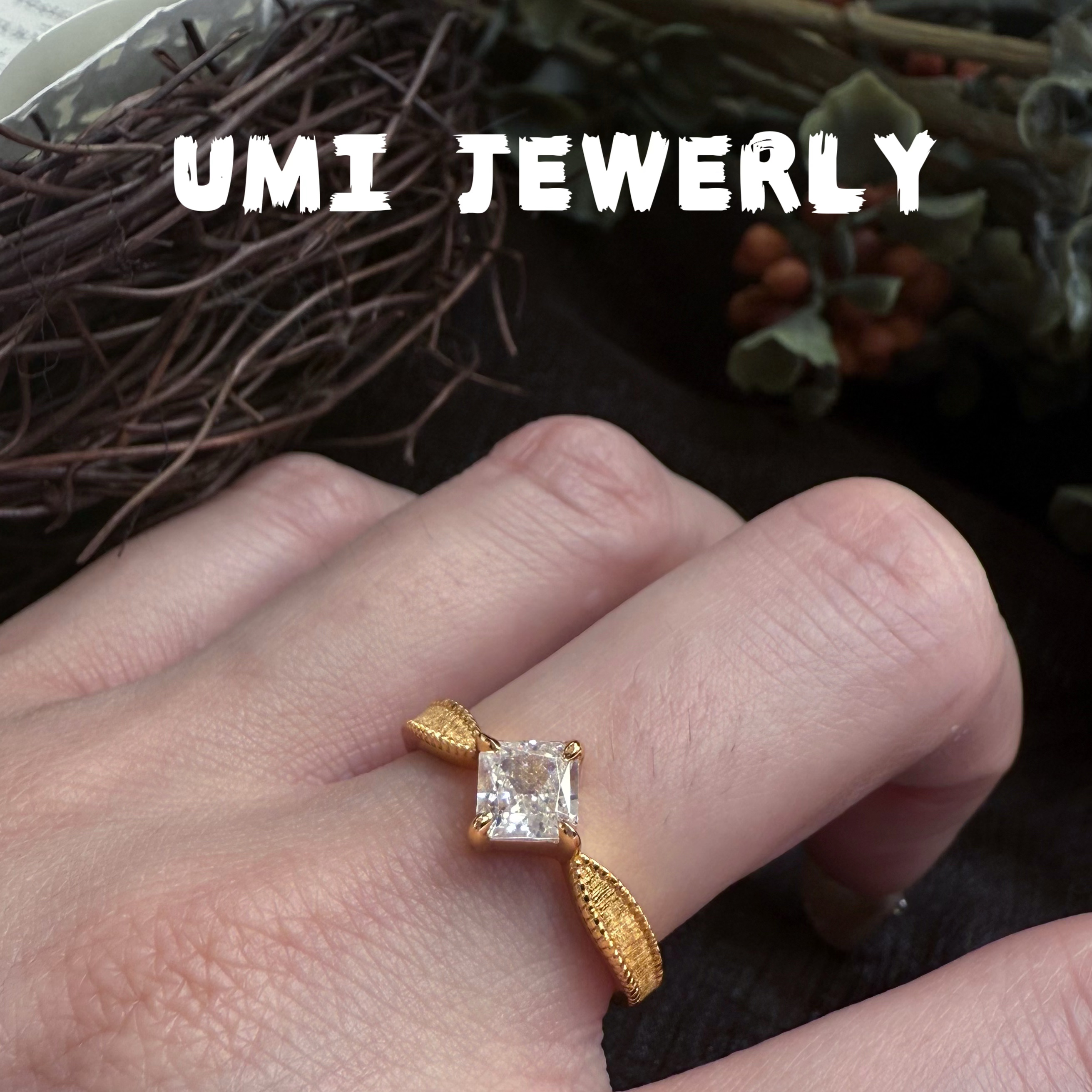 UMI家·轻珠宝/S925银镀k金·拉丝方糖vintage复古轻奢高级感戒指