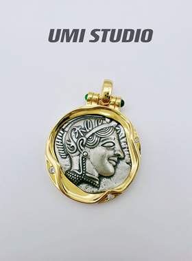 UMI家·轻珠宝/S925银镀金·全能女神雅典娜女神古币波浪纹吊坠