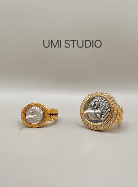 UMI家·轻珠宝/S925银镀24k金·回首狮古币vintage复古轻奢戒指