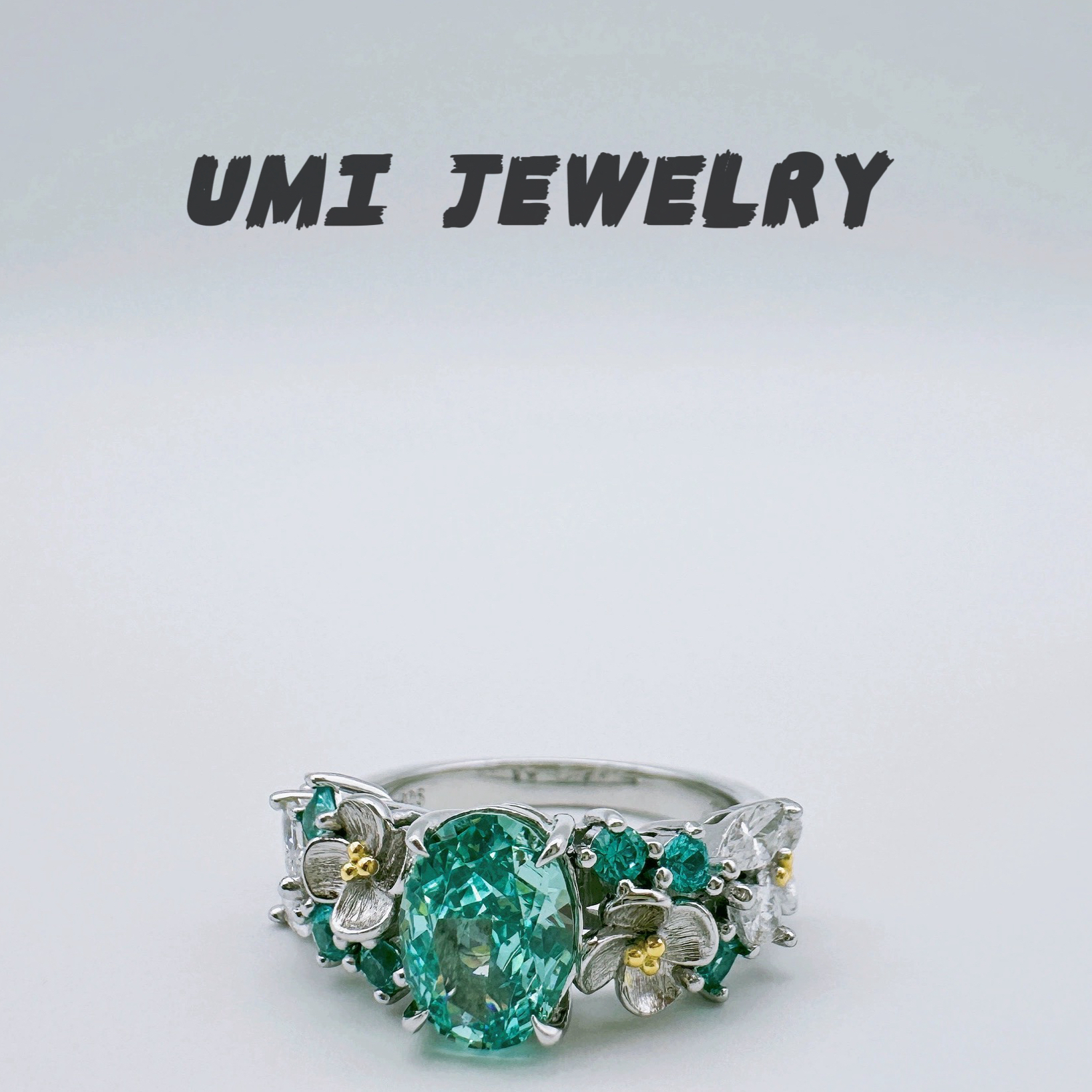 UMI家·轻珠宝/S925银镀金·帕拉伊巴色【浣碧】拉丝小花高级小众