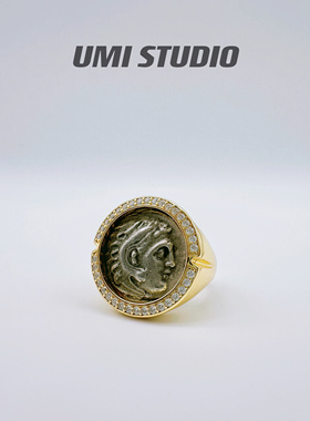 UMI家·轻珠宝/S925银镀金·大力神仿古币复古罗马女戒高级小众感