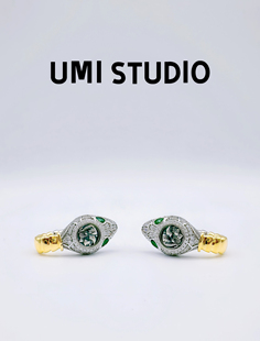 UMI家·轻珠宝 S925银镀k金头盔雅典娜蛇形耳拍镶钻小众设计高级