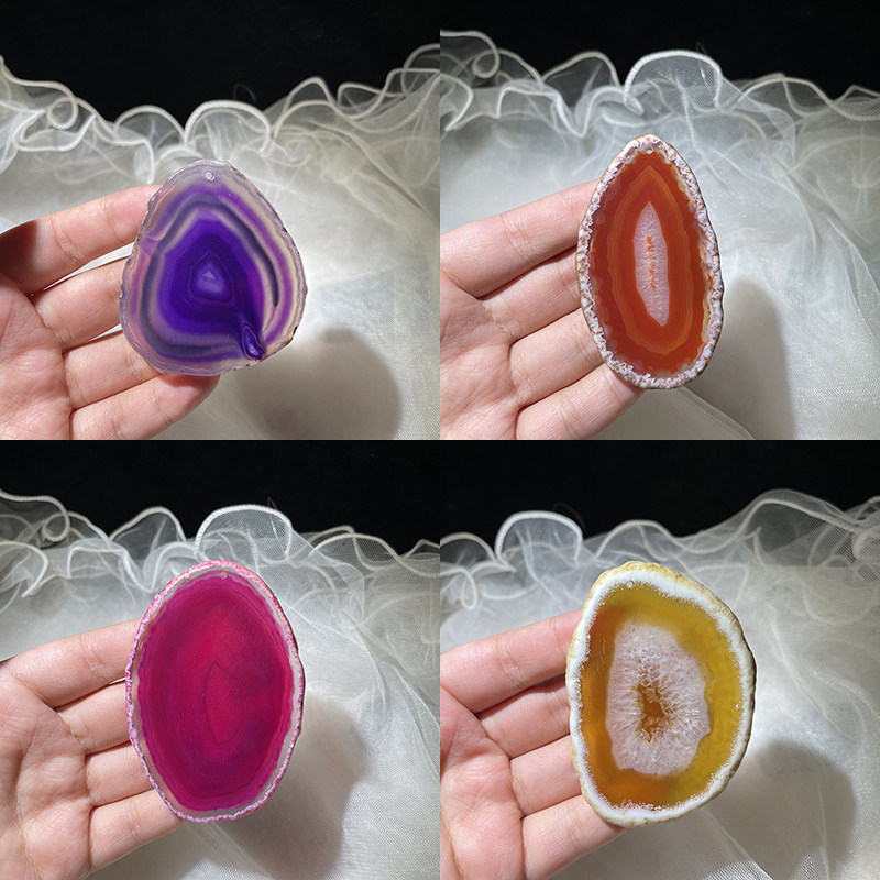 彩色玛瑙片吊坠风铃片原石切片红色紫色毛衣链婚礼写字