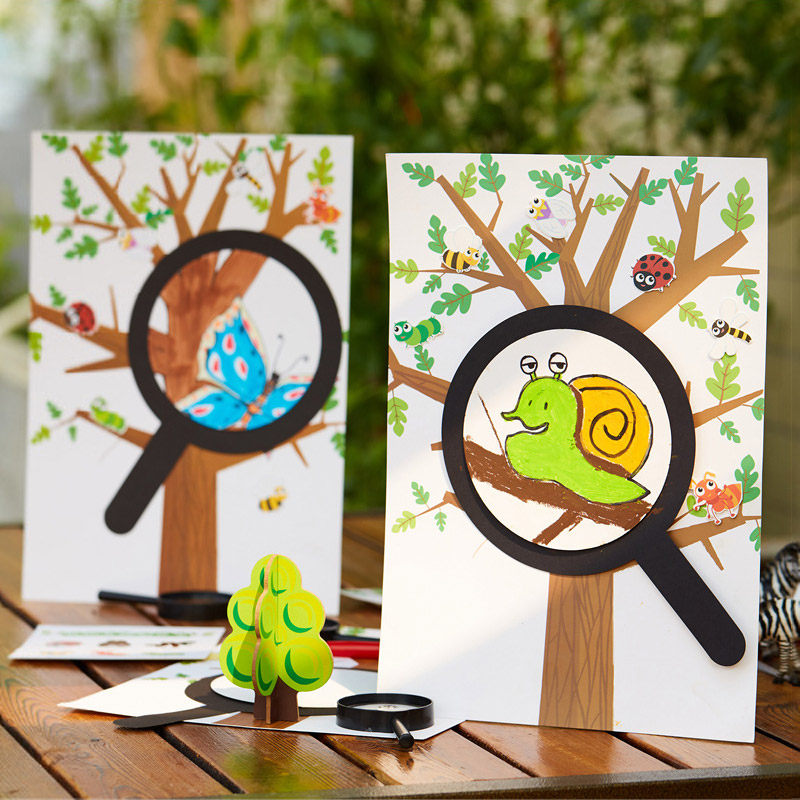 儿童春天植树节手工diy材料包 寻找昆虫趣味放大镜插卡绘画粘贴画