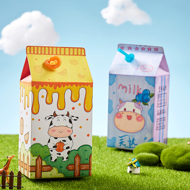儿童亲子手工创意涂色粘贴diy牛奶盒 幼儿园美术立体绘画白色纸盒