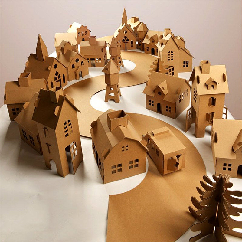 幼儿园环境布置环创diy小屋小镇材料包 儿童手工涂色房子立体城市