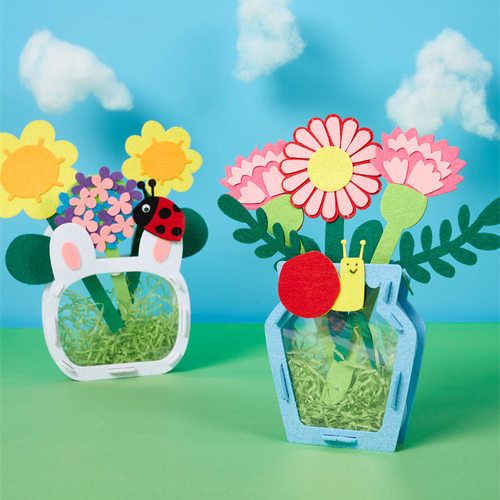 创意粘贴安全不织布立体花朵盆栽