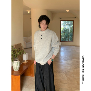 ONEARTS老钱风男装亨利领毛衣男款早秋韩系穿搭高级感内搭针织衫