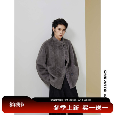 ONEARTS立领棉衣男冬高级感气质轻奢短款加厚貂毛仿皮草大衣宽松